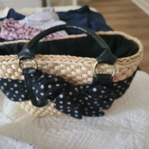 Source Unknown Black and Tan Polka Dot Woven Handbag